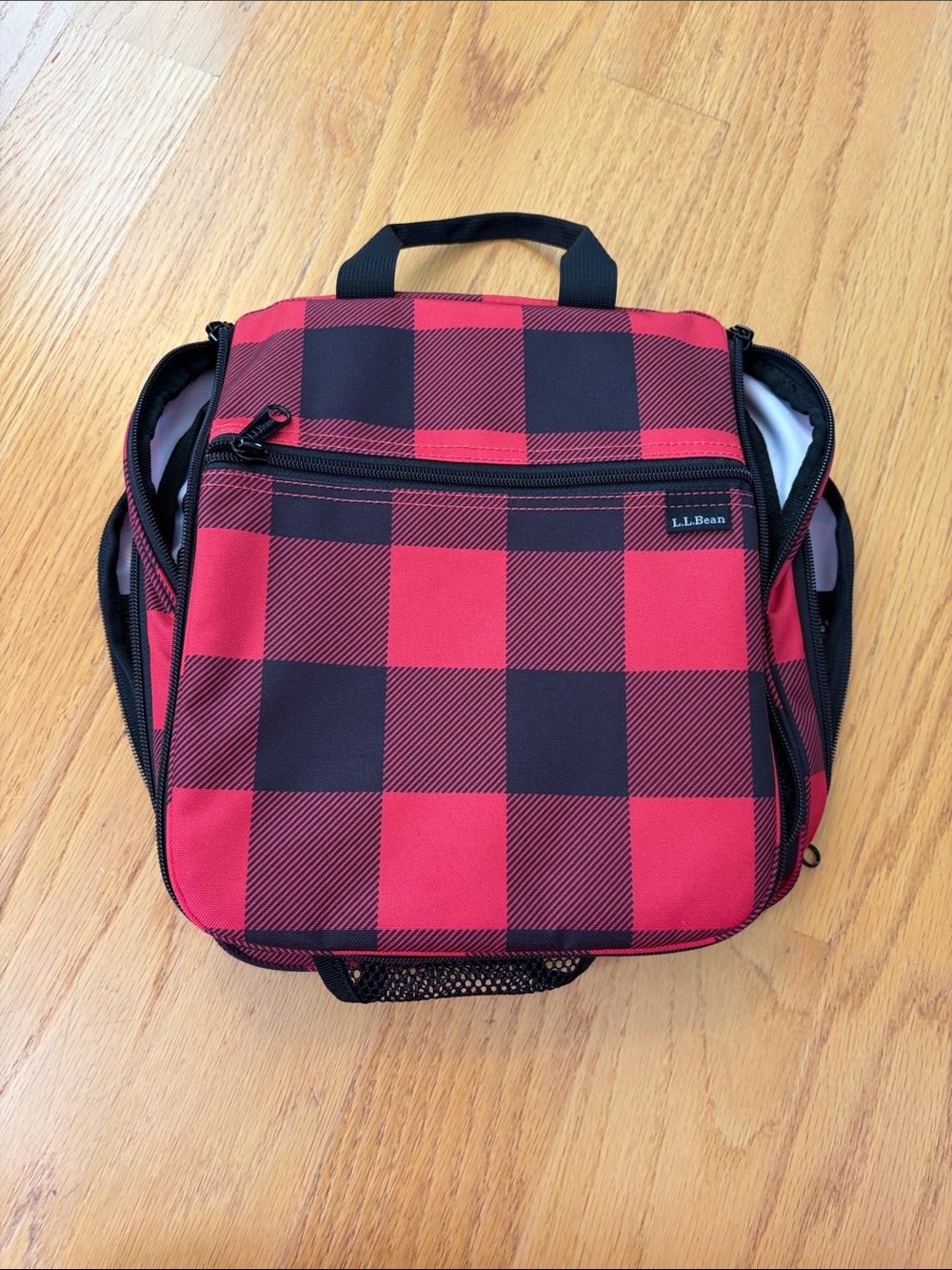 L.L. Bean buffalo plaid hanging personal travel organizer/dopp kit